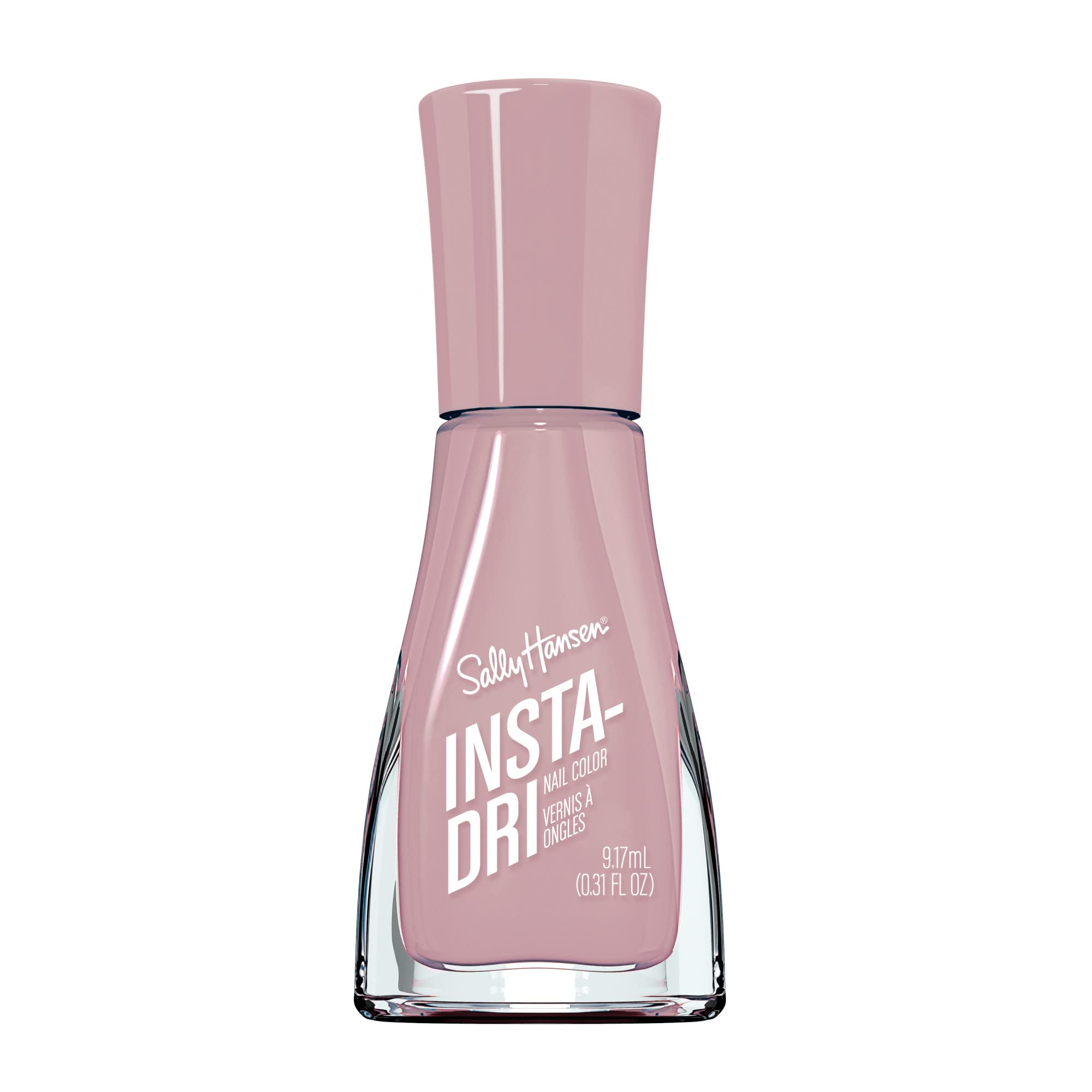 Sally Hansen Insta-Dri Hurry Plum bottle shown in deep plum pink for quick, glossy nails.