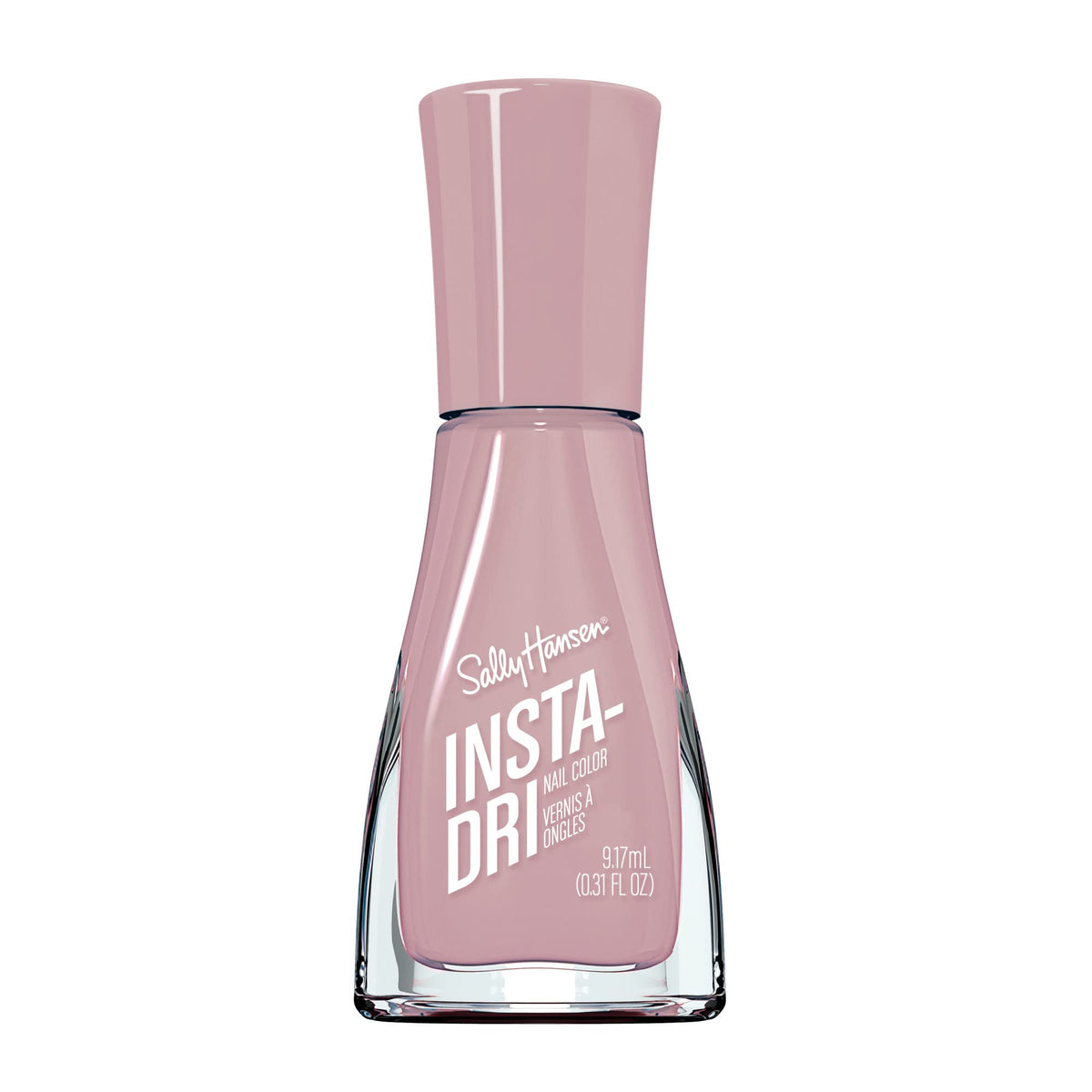 Sally Hansen Insta-Dri Hurry Plum bottle shown in deep plum pink for quick, glossy nails.