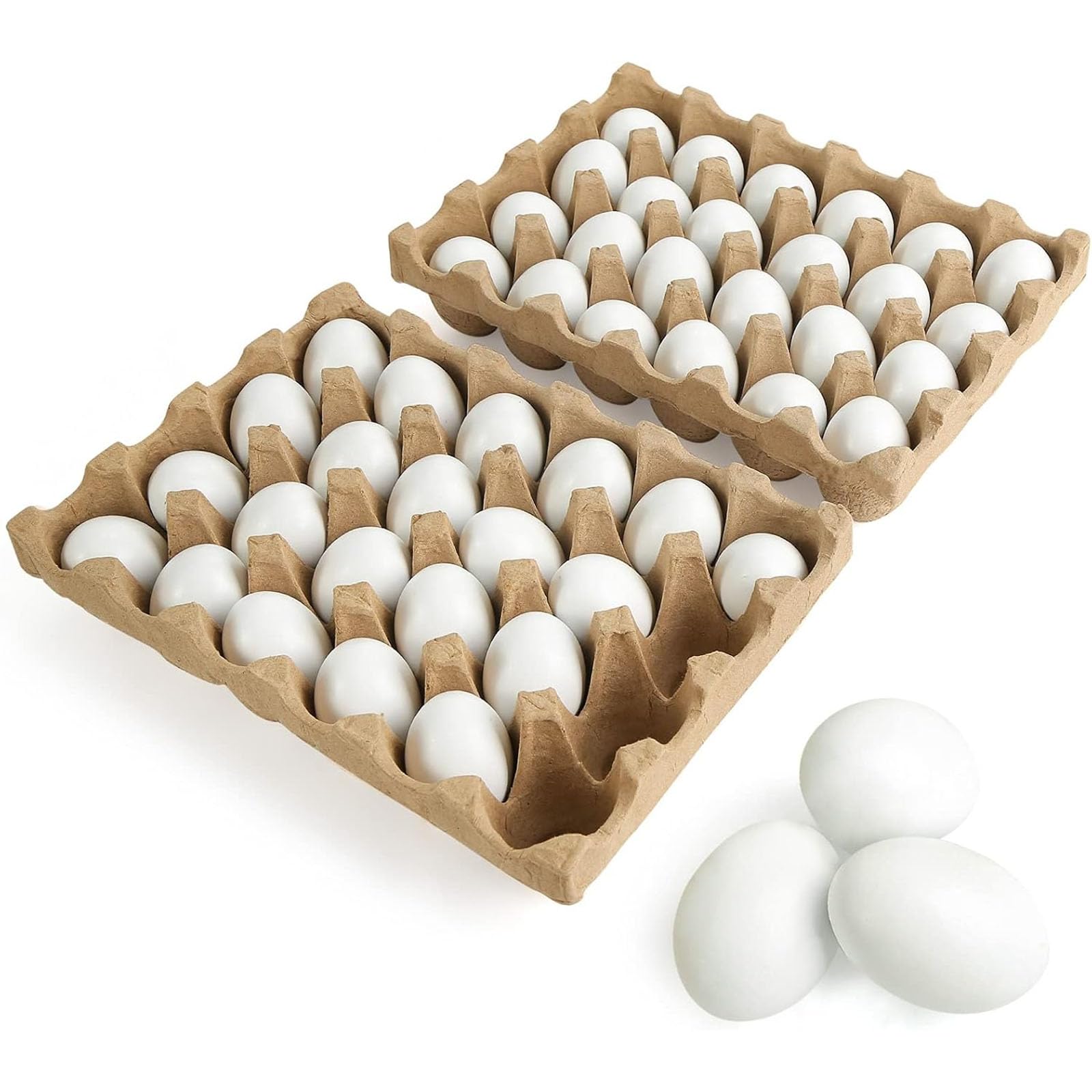 SallyFashion 48-piece white wooden eggs with a smooth sanded finish for open-ended play