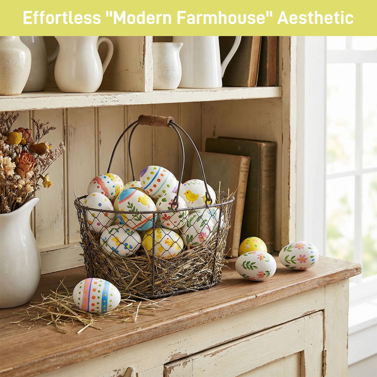 SallyFashion durable wooden eggs stay put during windy Easter hunts