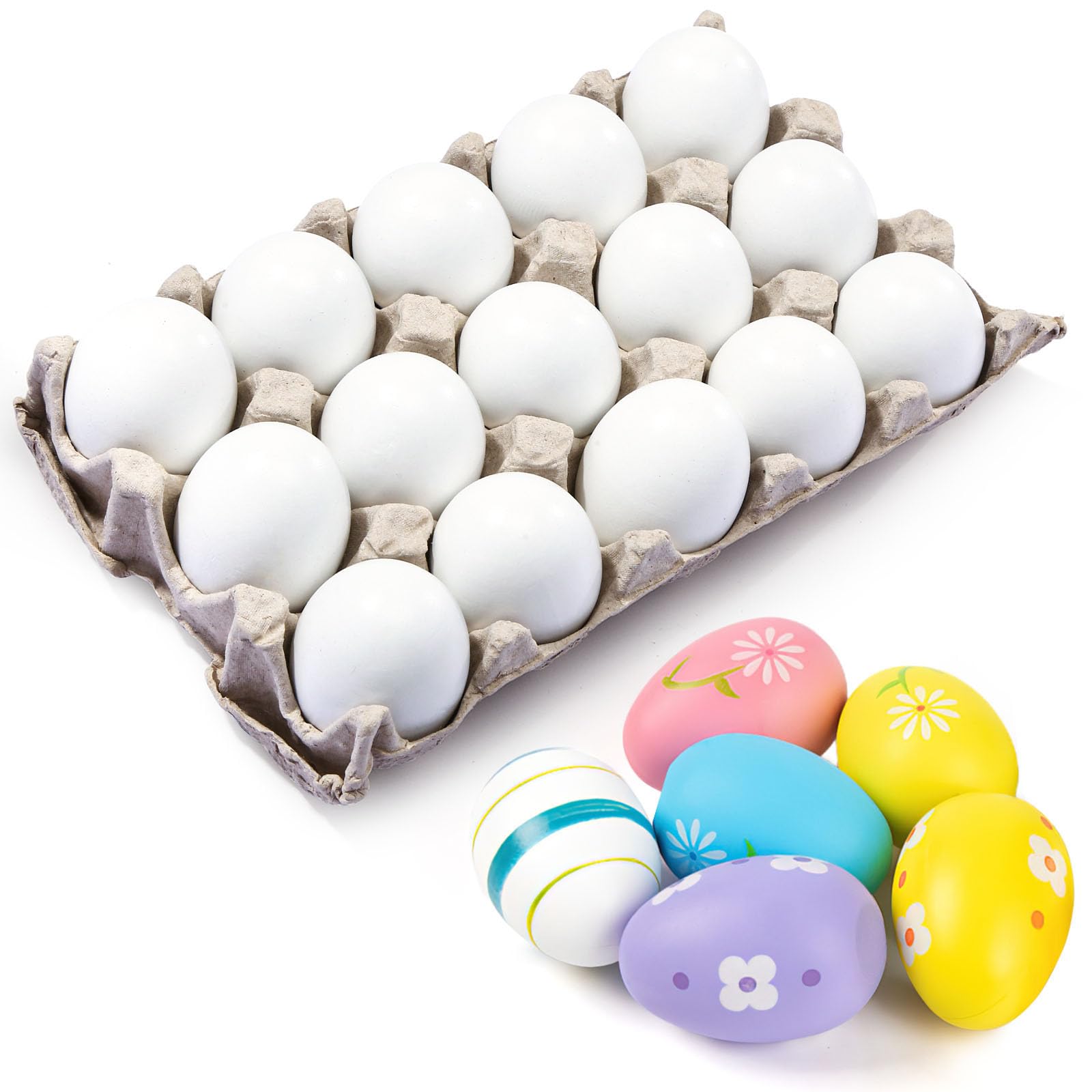 SallyFashion flat-bottom wooden Easter eggs for stable display and crafting