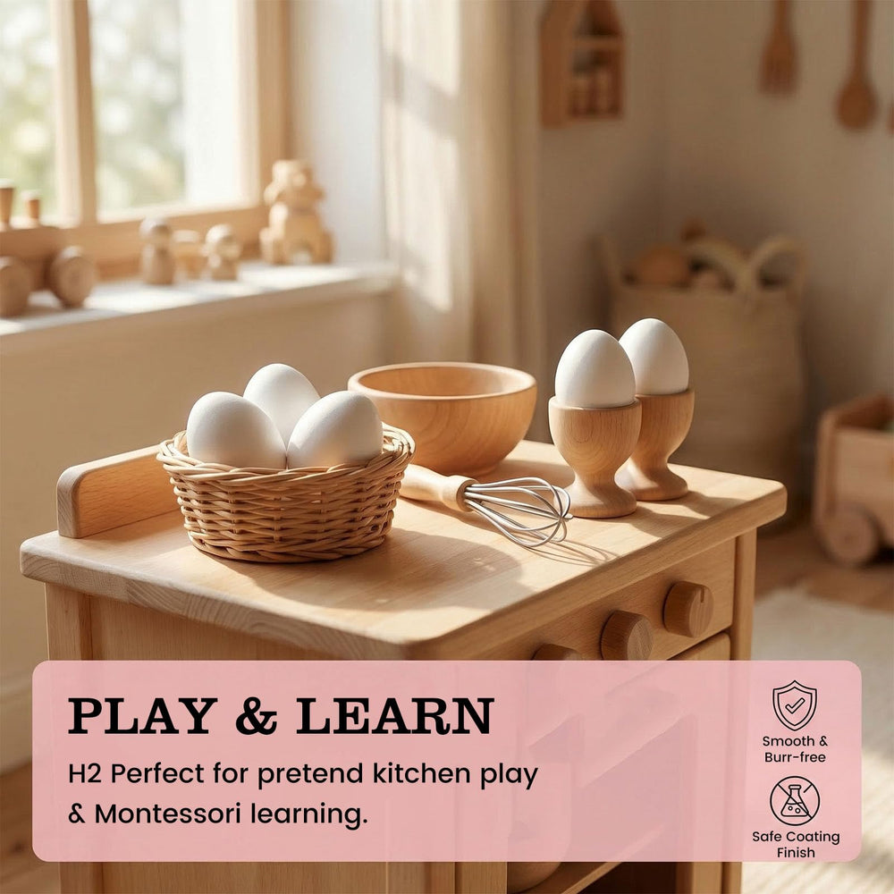 SallyFashion wooden eggs serving as durable pretend food for kid kitchens