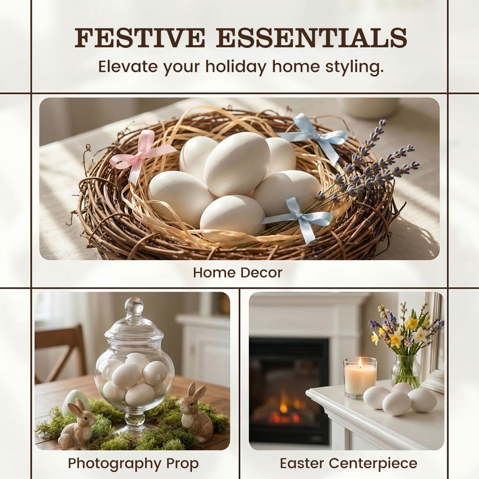 SallyFashion wooden eggs arranged in a basket for warm seasonal display