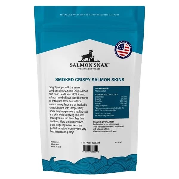 Salmon Snax resealable bag keeps treats fresh for on-the-go dogs.