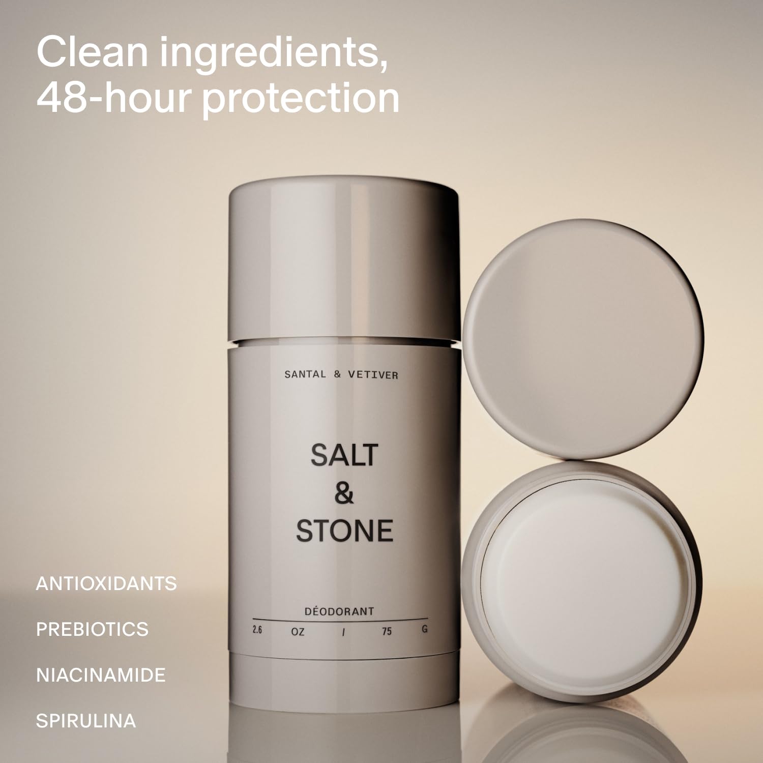 Smooth glide application of Salt & Stone deodorant on the skin.