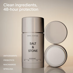 Smooth glide application of Salt & Stone deodorant on the skin.
