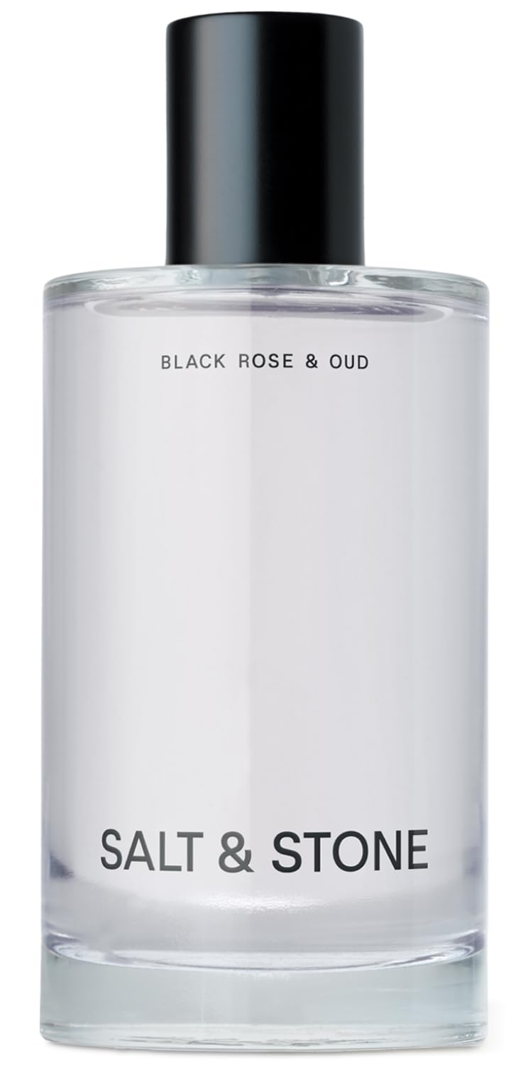 Salt & Stone Black Rose & Oud bottle front showing refined fragrance appeal