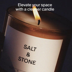 Close-up of coconut-soy wax in Salt & Stone candle for clean burn.
