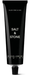 Salt & Stone Black Rose & Oud lotion bottle showing premium hydration for all skin types.