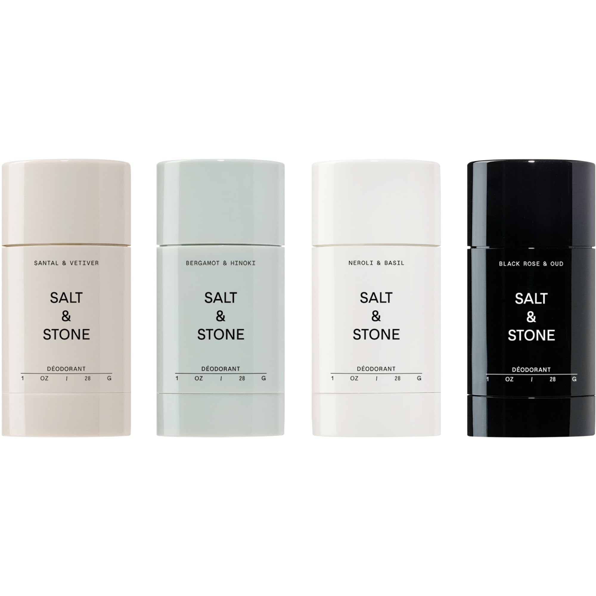 Salt & Stone deodorant bottle showing extra-strength protection for long wear.