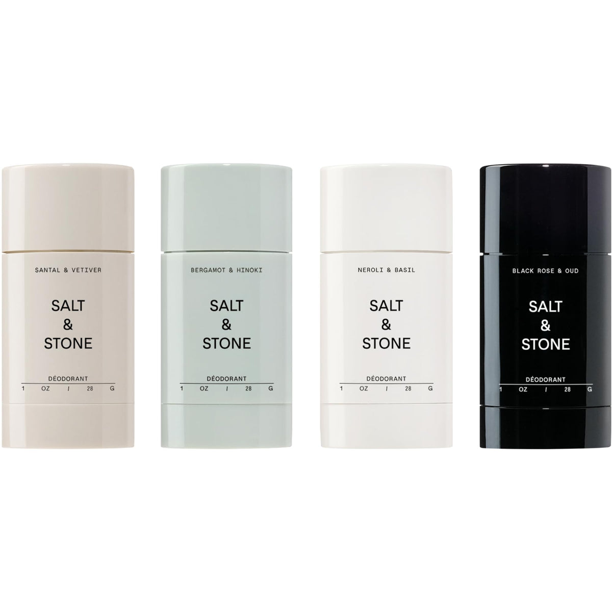 Salt & Stone deodorant bottle showing extra-strength protection for long wear.