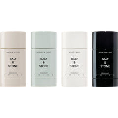 Salt & Stone deodorant bottle showing extra-strength protection for long wear.