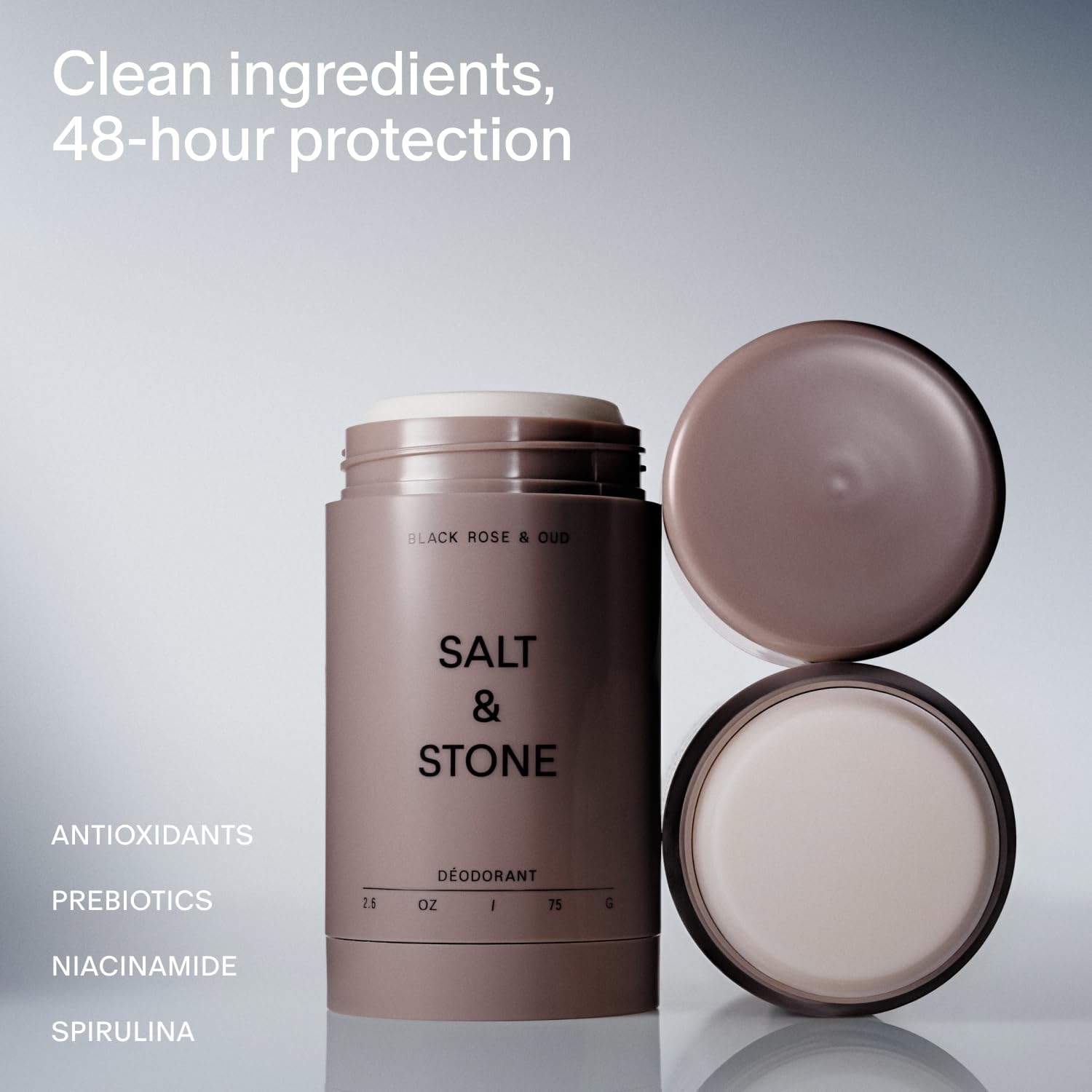 Salt & Stone deodorant stick application swirl demonstrates easy glide for all day freshness.