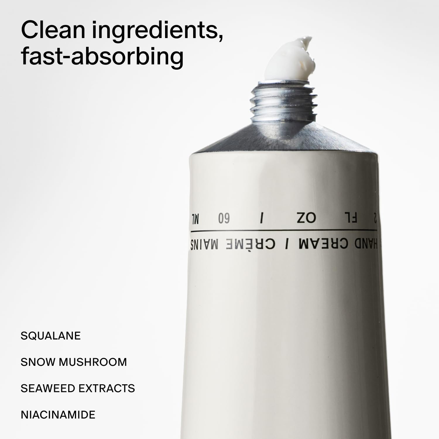 Close-up of Salt and Stone hand cream showing fast absorption and a silky finish.