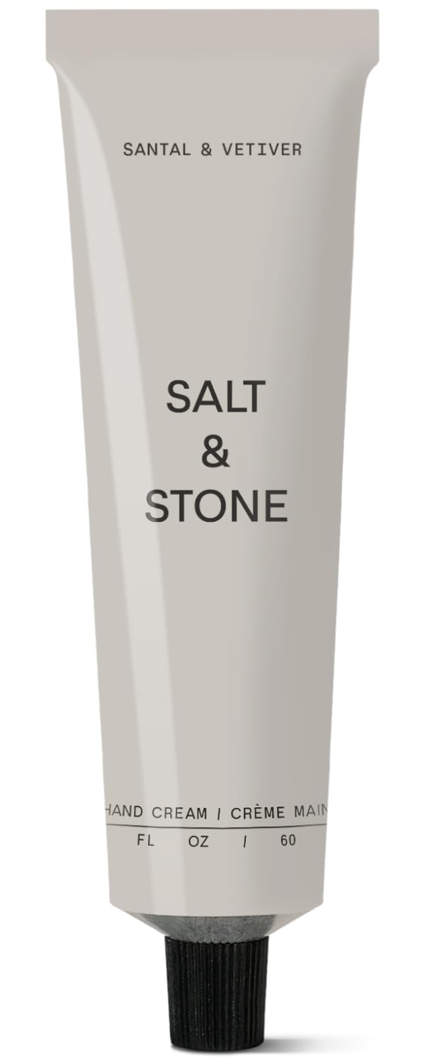 Salt & Stone hand cream bottle with Santal & Vetiver for daily nourishment.
