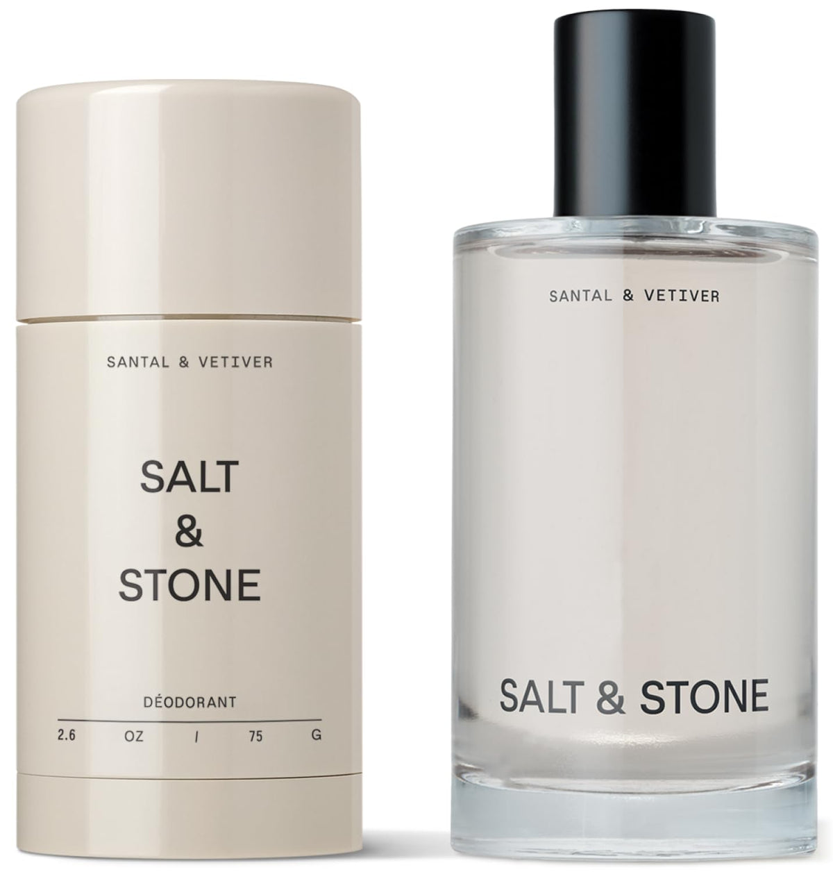 Salt & Stone Signature Scent Duo deodorant bottle showing long lasting protection and refined aroma