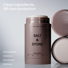 Salt & Stone Aluminum-Free Deodorant close-up highlighting 48-hour protection.