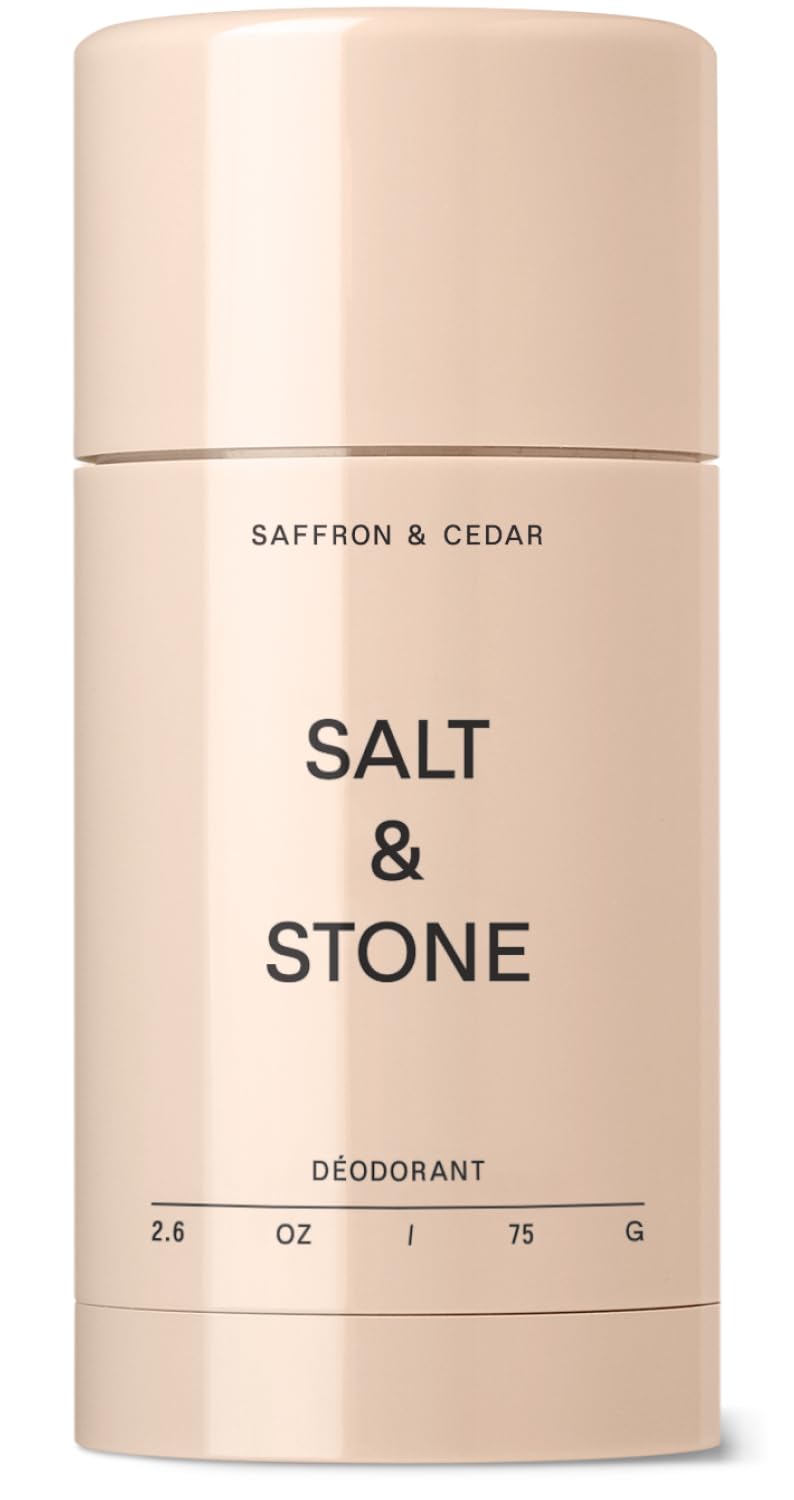 Salt & Stone aluminum-free deodorant bottle with smooth, clear glide and long-lasting protection.
