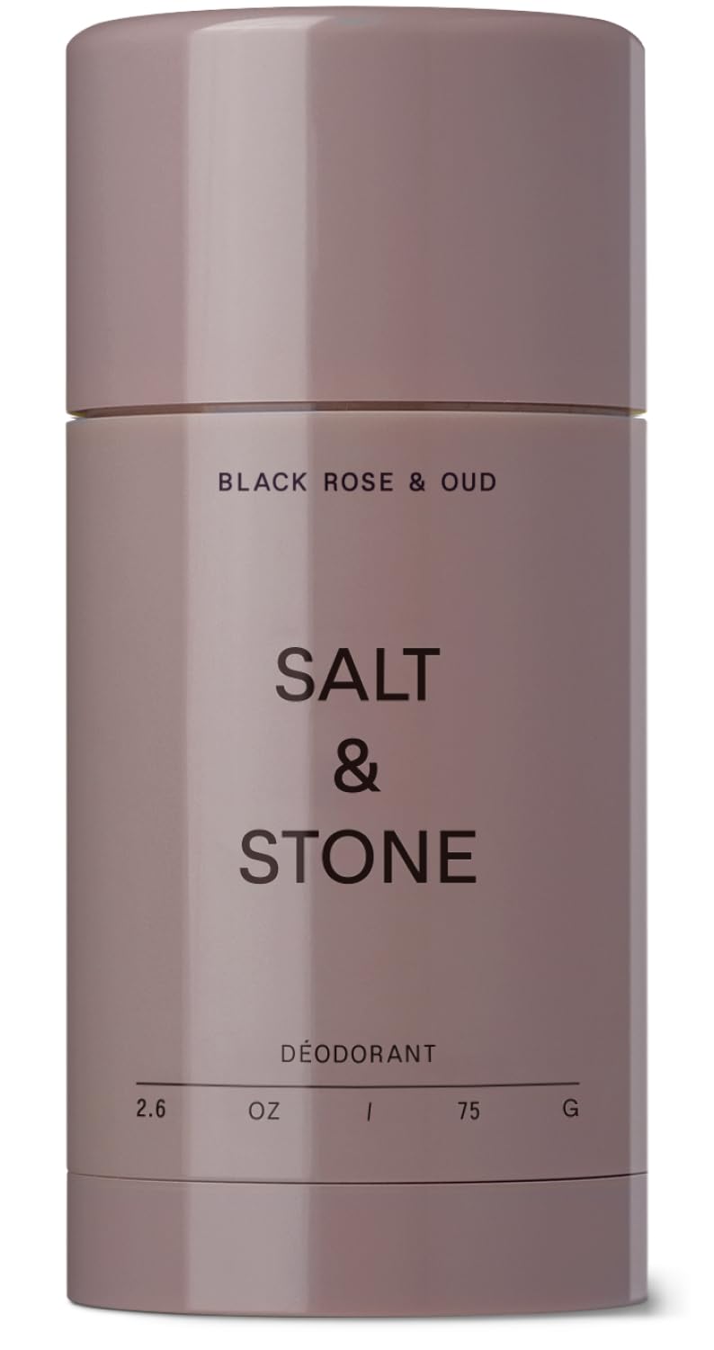 Salt & Stone Black Rose & Oud deodorant in application with smooth clear glide.