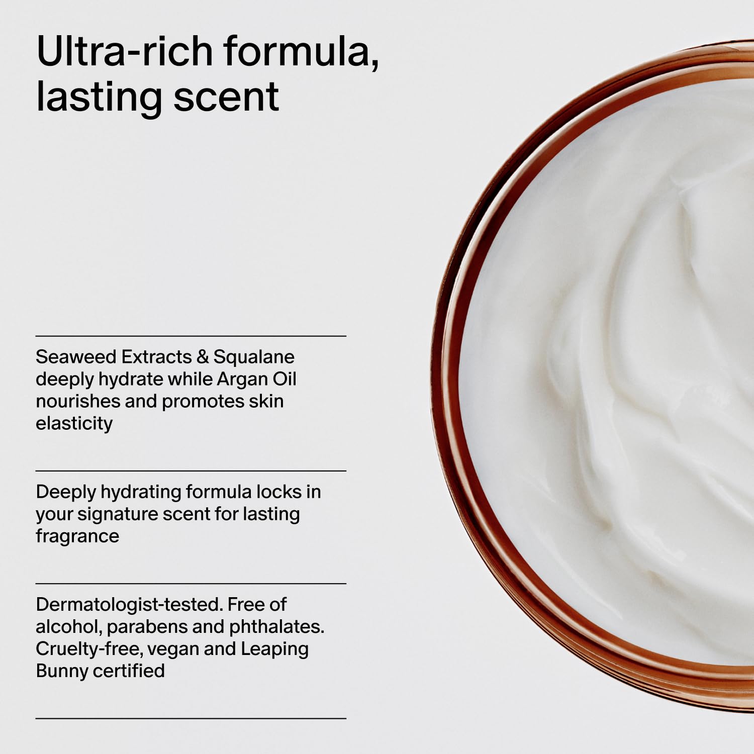 Rich cream texture swirl signaling fast absorption and deep nourishment.