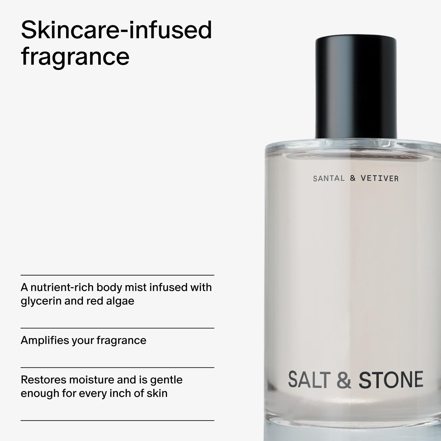 Salt & Stone Body Mist label detail highlights vegan, cruelty-free branding