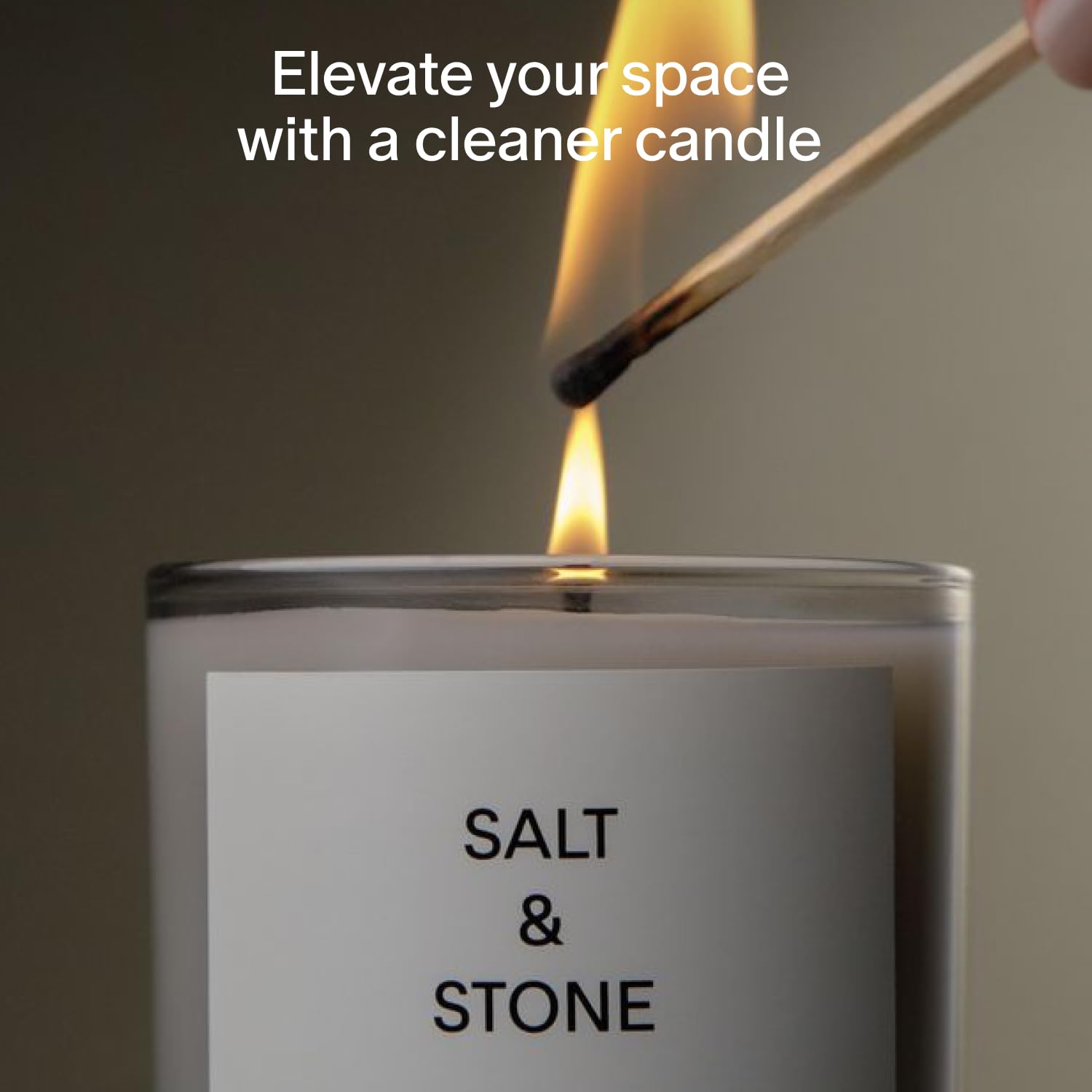 Salt & Stone coconut-soy wax candle highlighting a clean formula for a smooth burn.