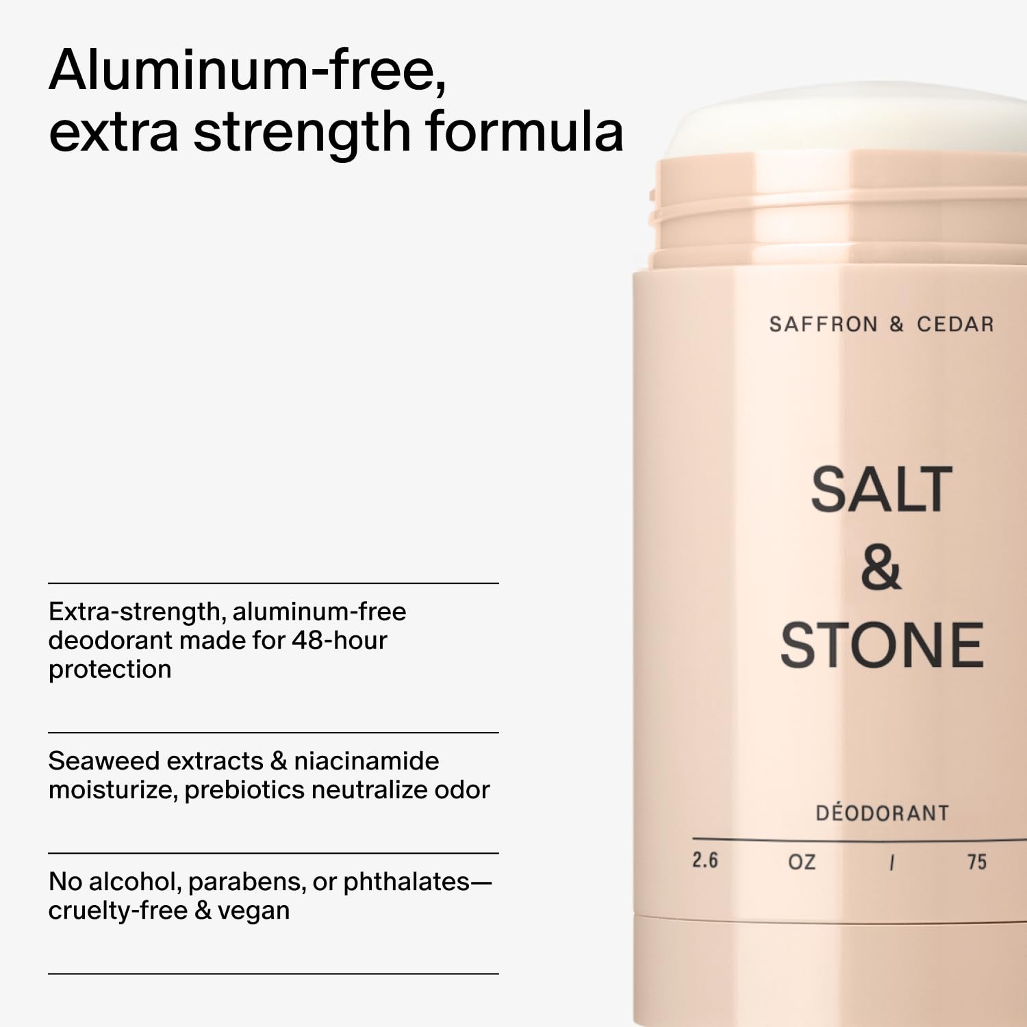Salt & Stone seaweed extract and niacinamide ingredients label for skin-friendly care.