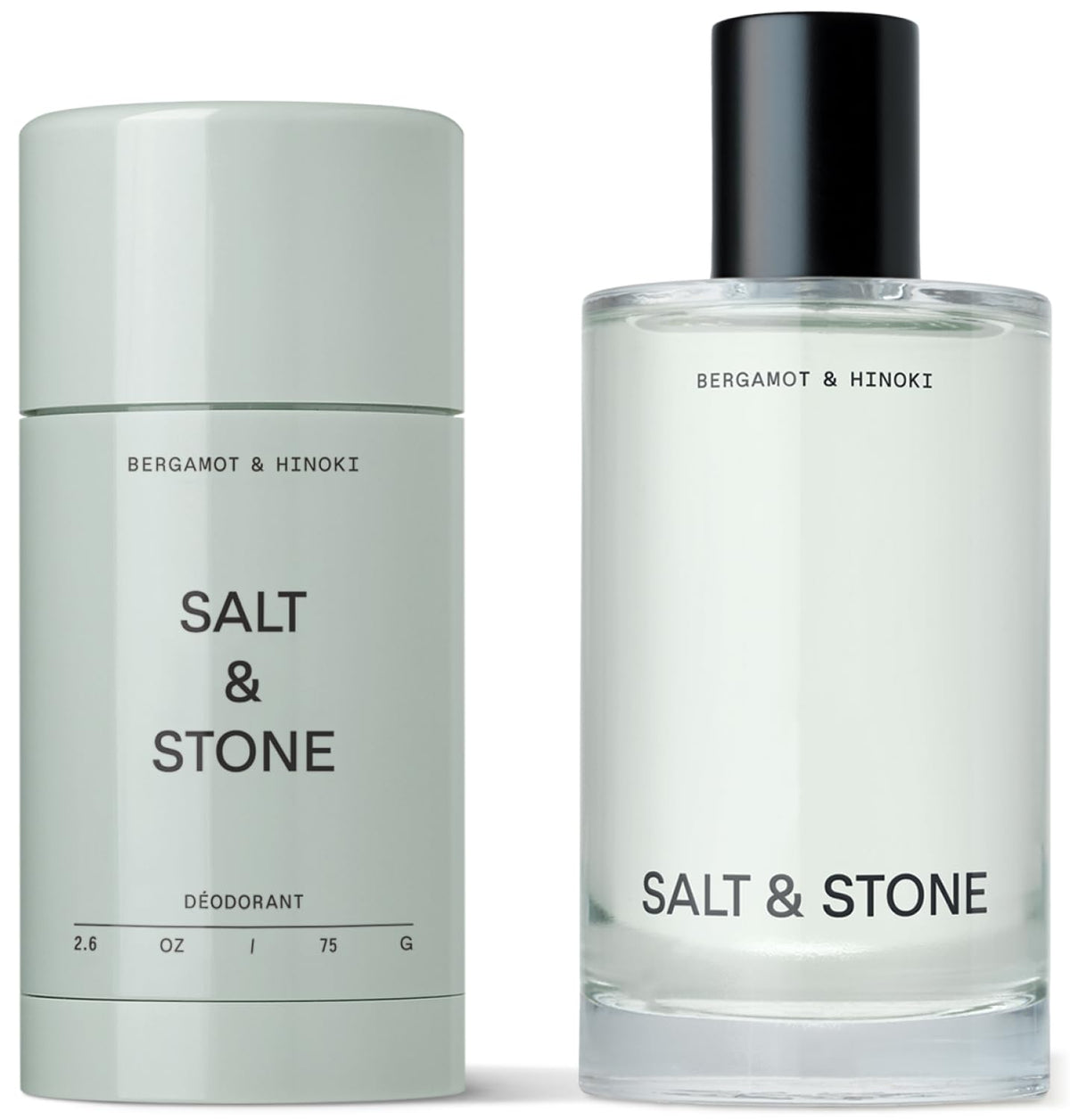 Salt and Stone Signature Scent Duo deodorant bottle with bergamot-hinoki fragrance for lasting freshness.