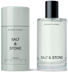 Salt and Stone Signature Scent Duo deodorant bottle with bergamot-hinoki fragrance for lasting freshness.