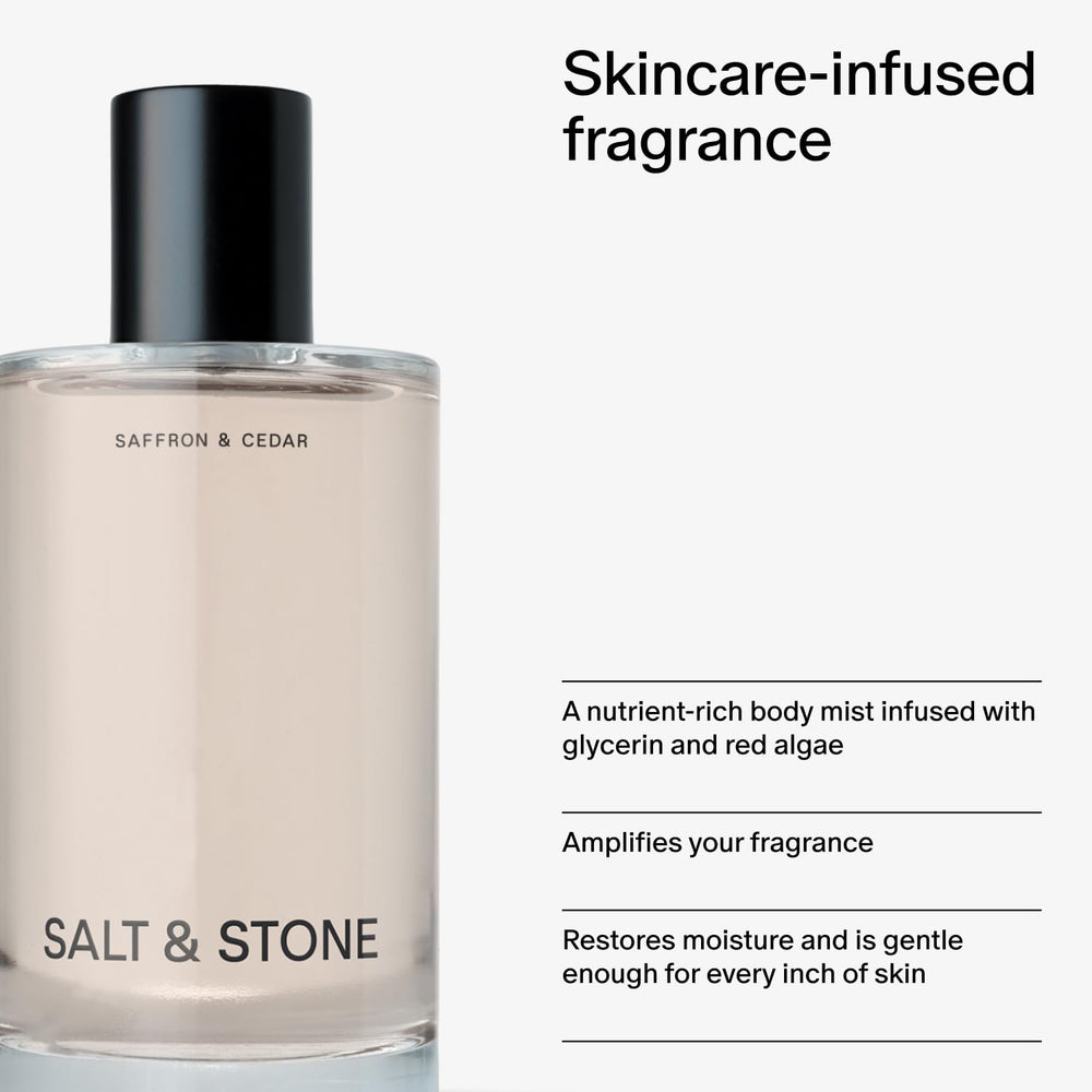 Lifestyle shot showing unisex daily use with deodorant and body mist.