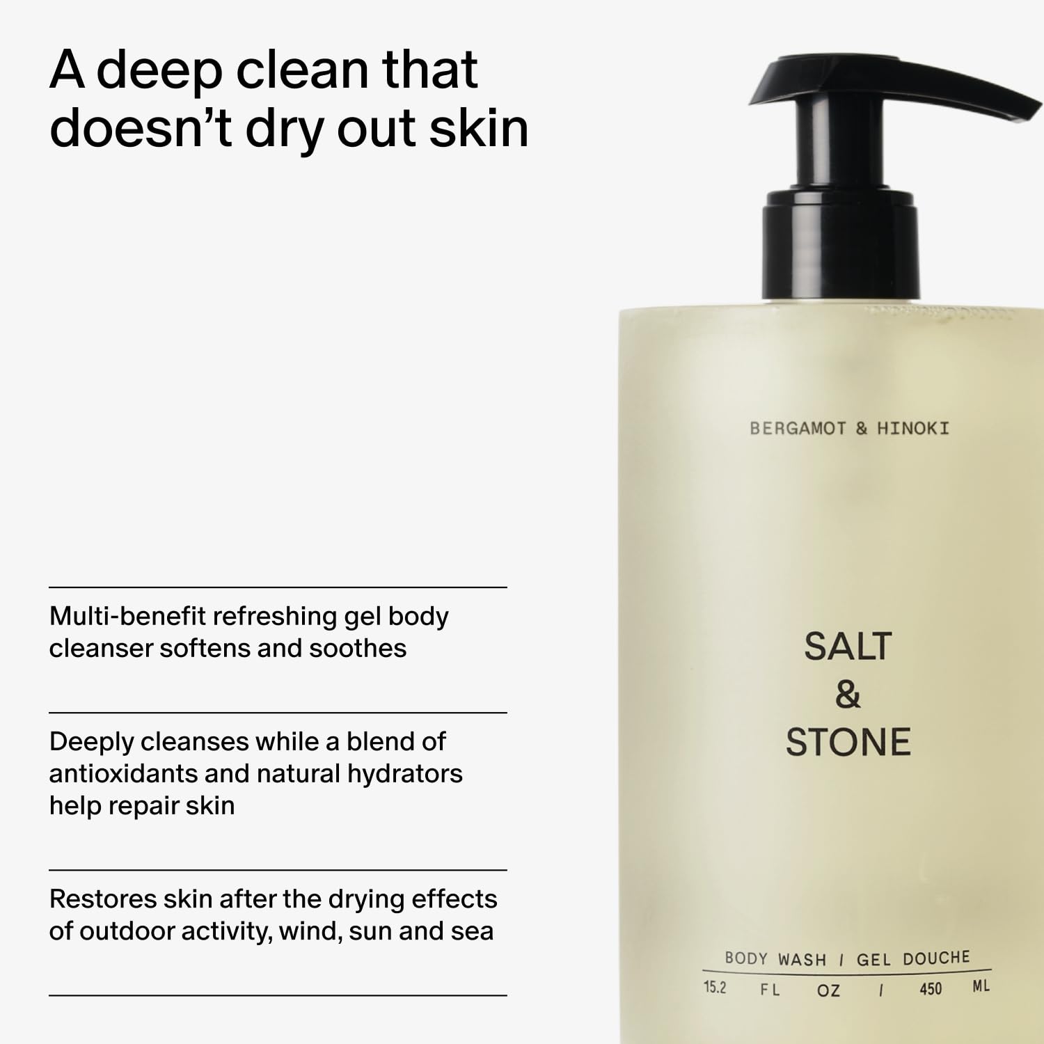 Salt & Stone vegan cruelty-free badge signals clean, ethical formulation.