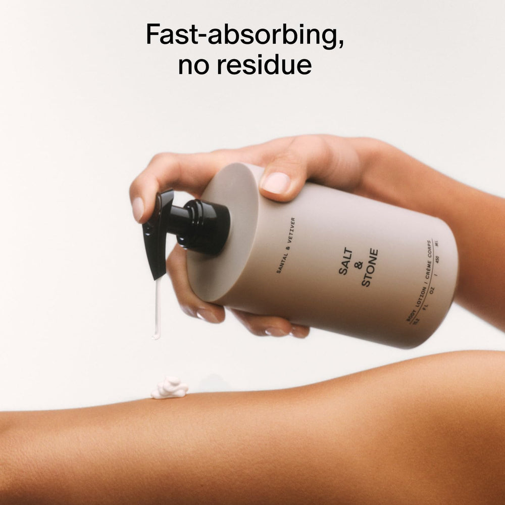 Salt & Stone Vitamin E moisture boost close-up emphasizes hydration and a non-greasy feel