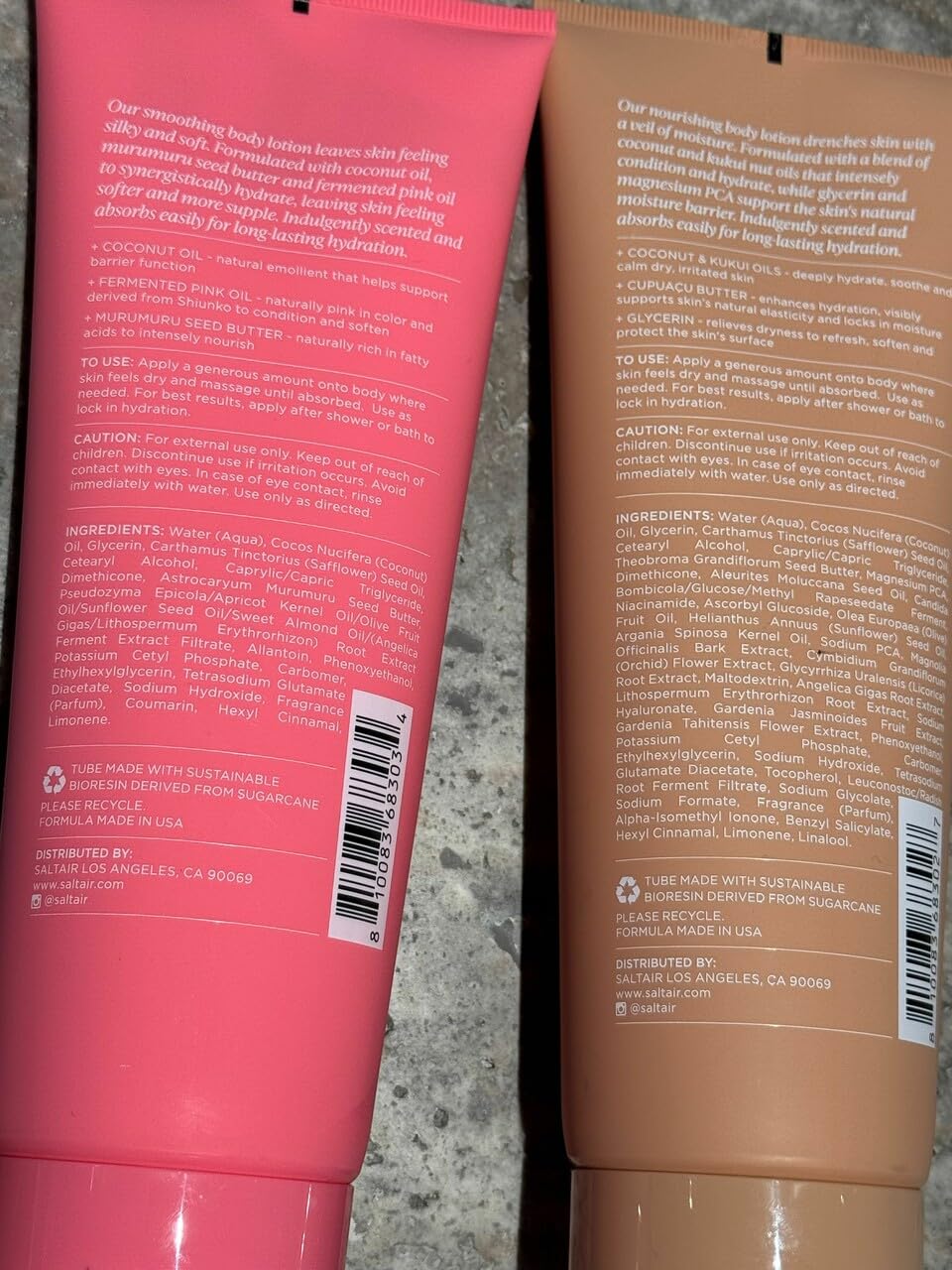 Saltair nourishing ingredients graphic highlights glycerin, oils, and butters.