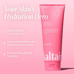 Saltair Pink Beach bottle highlights tropical-inspired scent and fast-absorbing hydration.