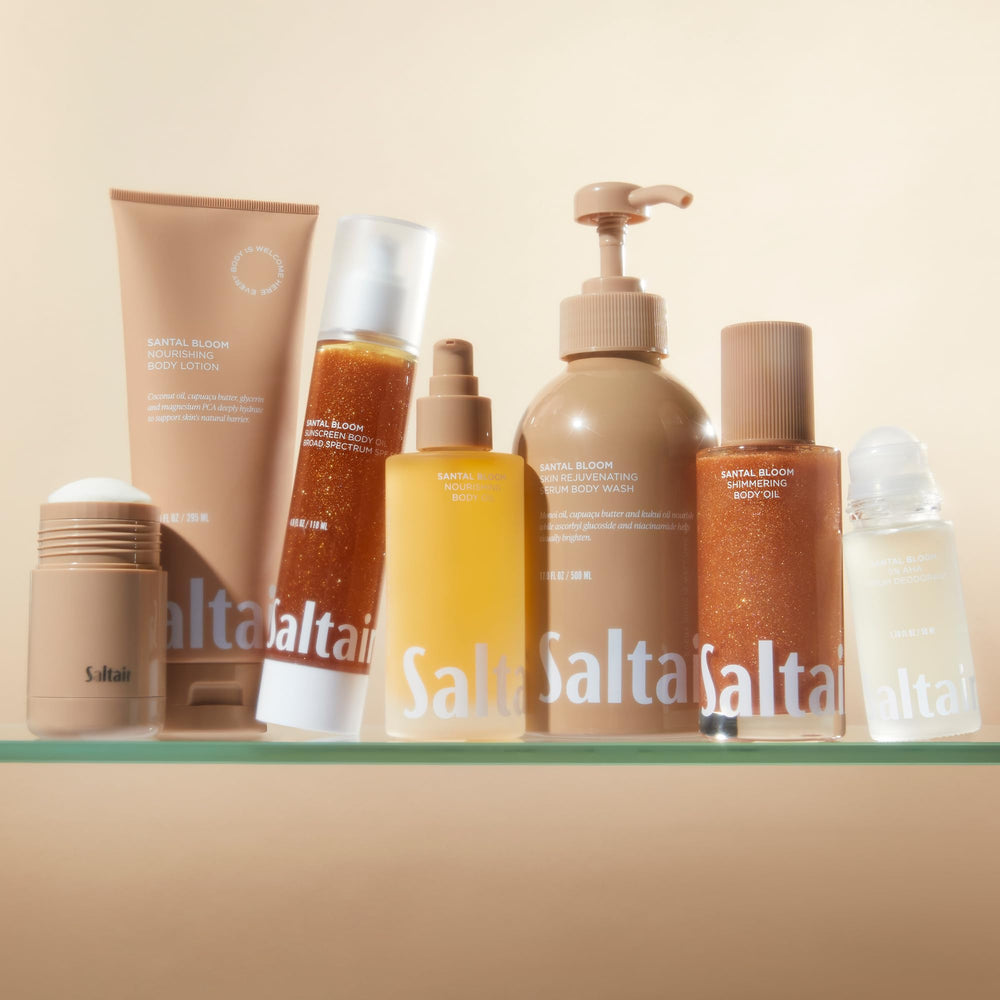 Garden-inspired Saltair Santal Bloom fragrance evokes warmth during daily self-care.