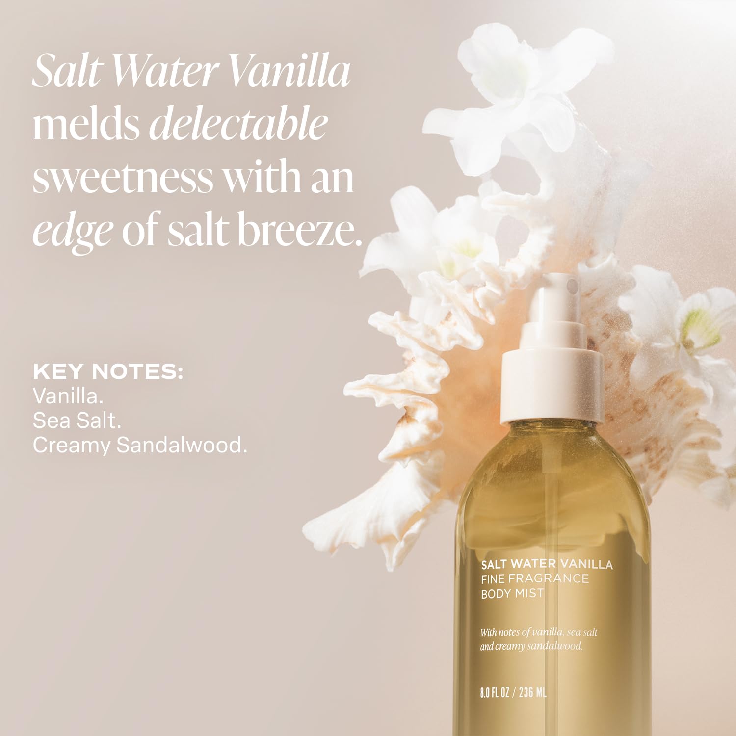 Saltair Body Mist Sandalwood and sea salt for a warm, inviting scent.