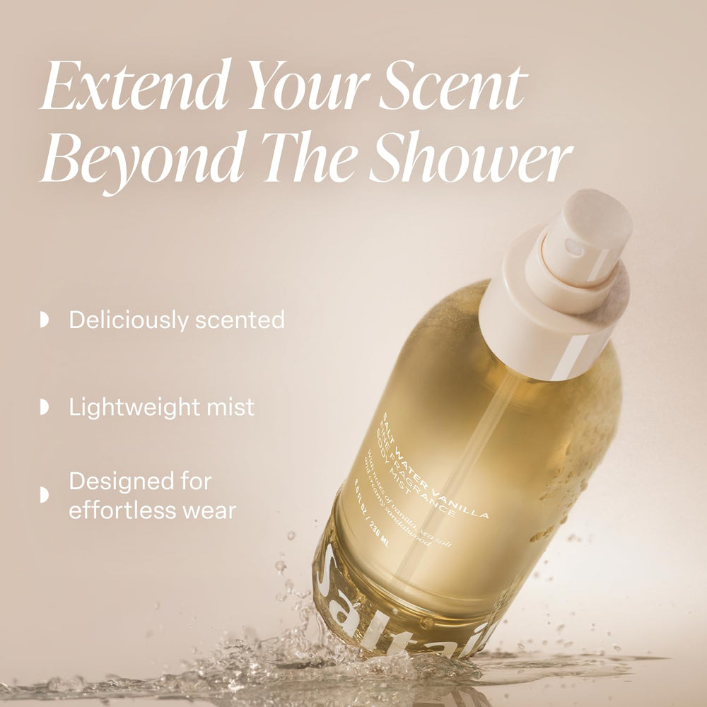 Saltair Body Mist on a beach-inspired scene, showcasing sun-warmed vibes.
