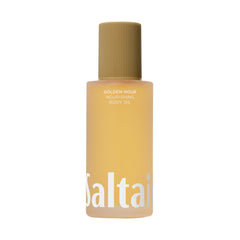 Saltair Body Oil bottle highlights Golden Hour scent for hydrated skin.
