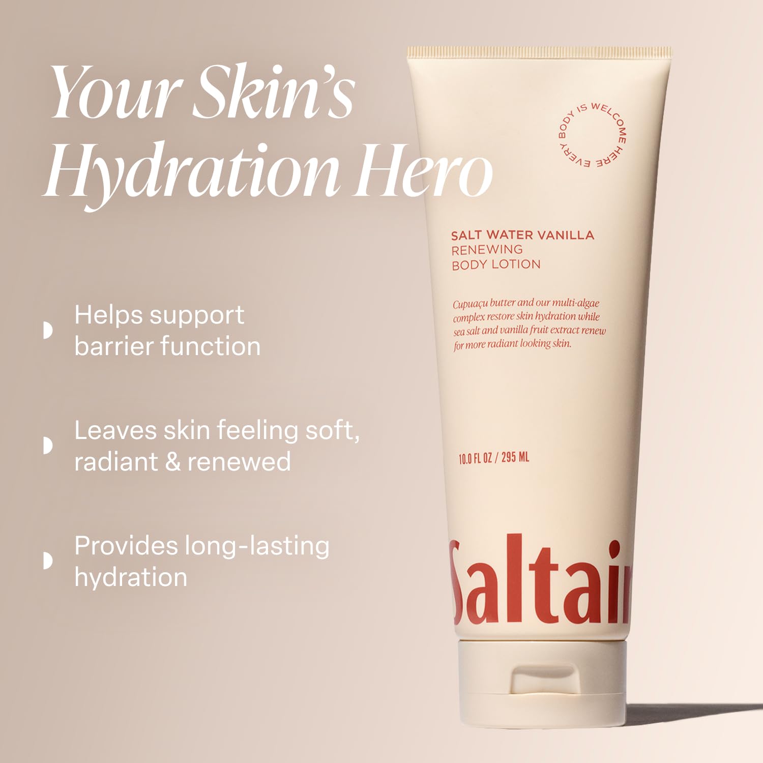 Close-up of Saltair creamy texture for fast-absorbing moisturization.