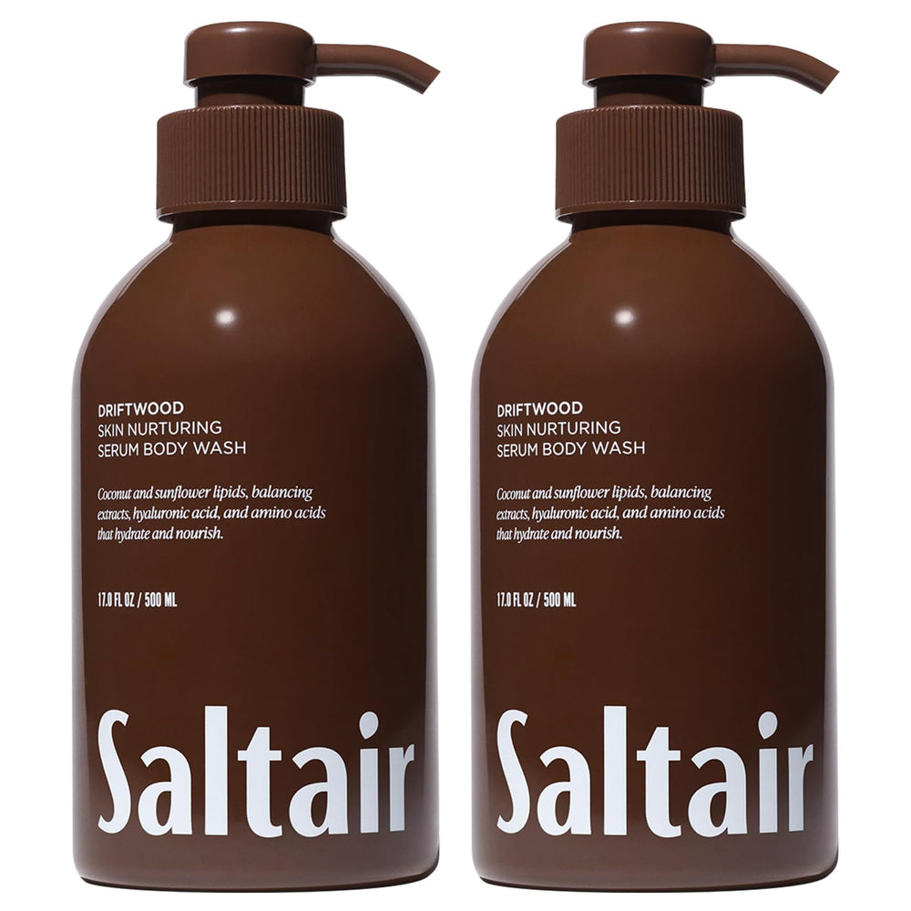 Saltair Driftwood bottle pump shows hydrating body wash for moisturized skin.