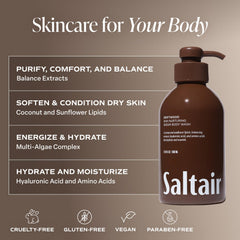 Saltair Driftwood close-up on skin after shower reveals smooth, hydrated texture.