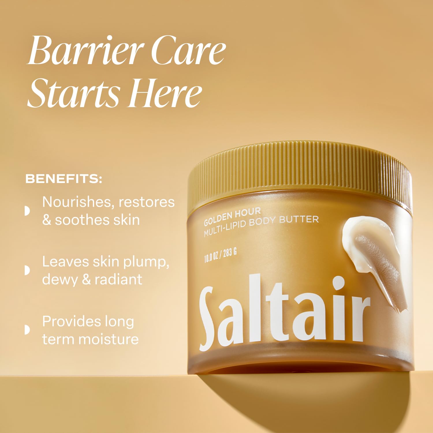 Close-up of Saltair Multi-Lipid Butter texture highlighting rich absorption.