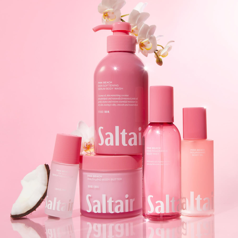 Saltair Pink Beach 10 oz packaging detail emphasizing vegan and cruelty-free claim.