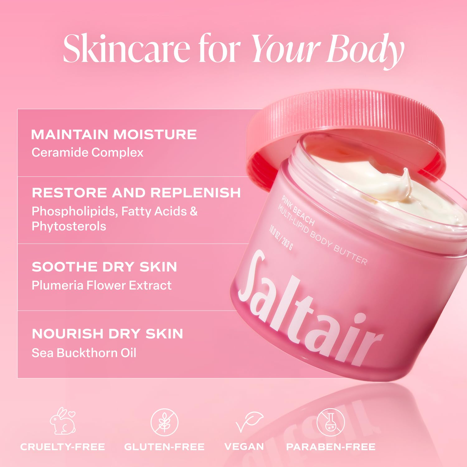 Saltair Pink Beach butter being applied to dry skin for softness.