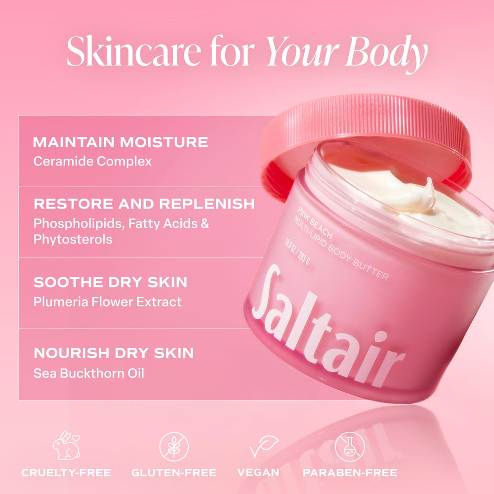 Saltair Pink Beach butter being applied to dry skin for softness.