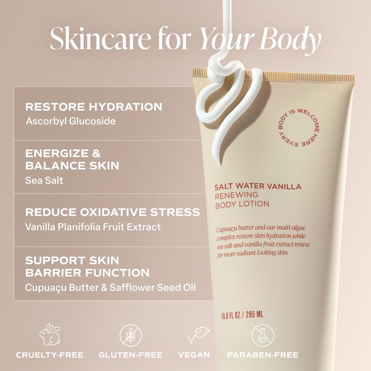 Saltair Salt Water Vanilla fragrance evokes coastal air while hydrating.