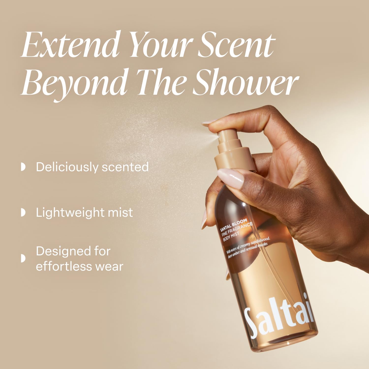Saltair Santal Bloom bottle back with care and ingredient notes.