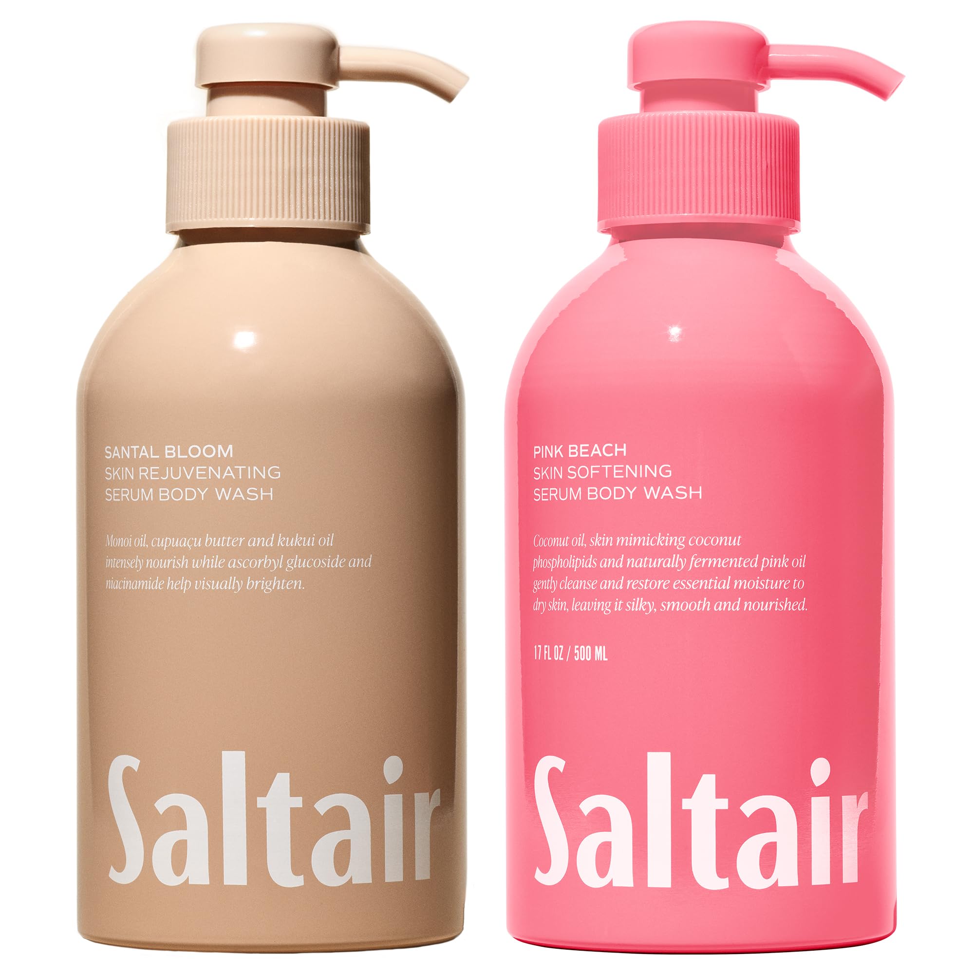 Saltair Santal Bloom bottle pump shows creamy, woody notes for a luxe cleanse.