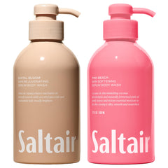 Saltair Santal Bloom bottle pump shows creamy, woody notes for a luxe cleanse.