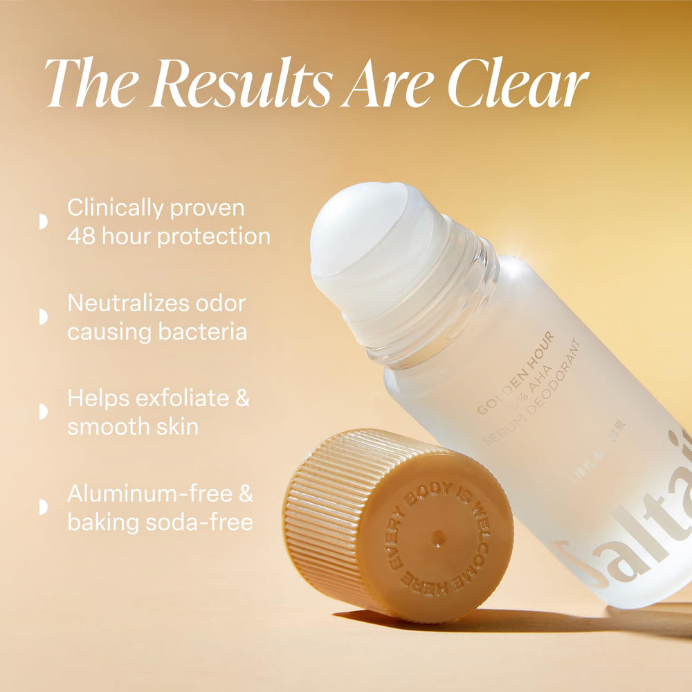 Saltair Serum Deodorant 2 Pack AHA label details active ingredients for gentle odor control.
